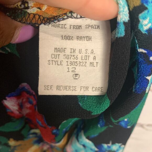 Vintage Carole Little Women's 12 Floral Long Sleeve Blouse Button Front Shirt - Picture 5 of 7